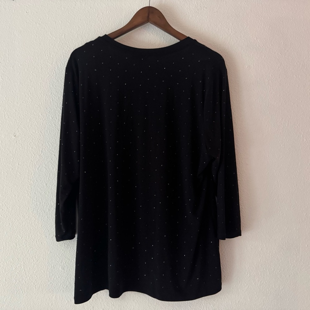 Elegant Vince Camuto Black Sequin Sparkle Top Three Quarter Sleeve 2X Cocktail - Picture 7 of 9